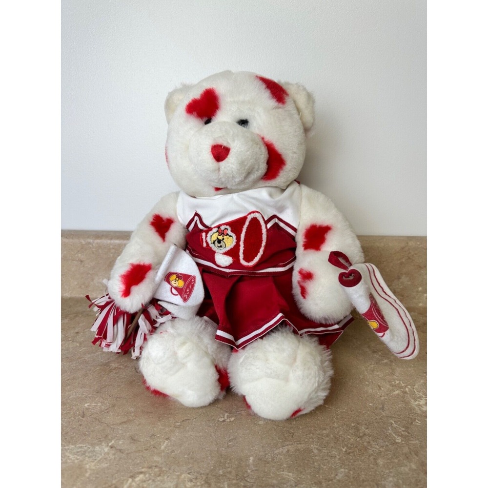 BAB Build A Bear White Teddy Bear With Red Hearts in‎ Cheerleading Uniform